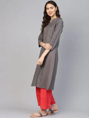 Women Grey Cotton Straight Kurta with Pintucks ( JOK 1237 Grey )-JOK-1237