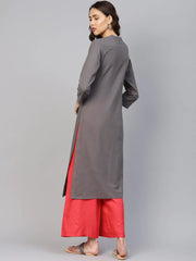 Women Grey Cotton Straight Kurta with Pintucks ( JOK 1237 Grey )-JOK-1237