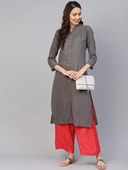 Women Grey Cotton Straight Kurta with Pintucks ( JOK 1237 Grey )-JOK-1237