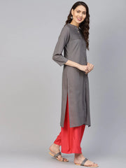 Women Grey Cotton Straight Kurta with Pintucks ( JOK 1237 Grey )-JOK-1237
