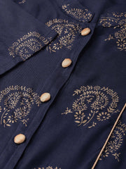 Women Navy Blue & Golden Printed Straight Kurta ( JOK 1263 Navy )-JOK-1263