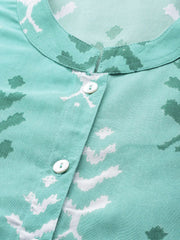Women Green & White Ikkat Print Straight Kurta ( JOK 1270 Sky )-JOK-1270
