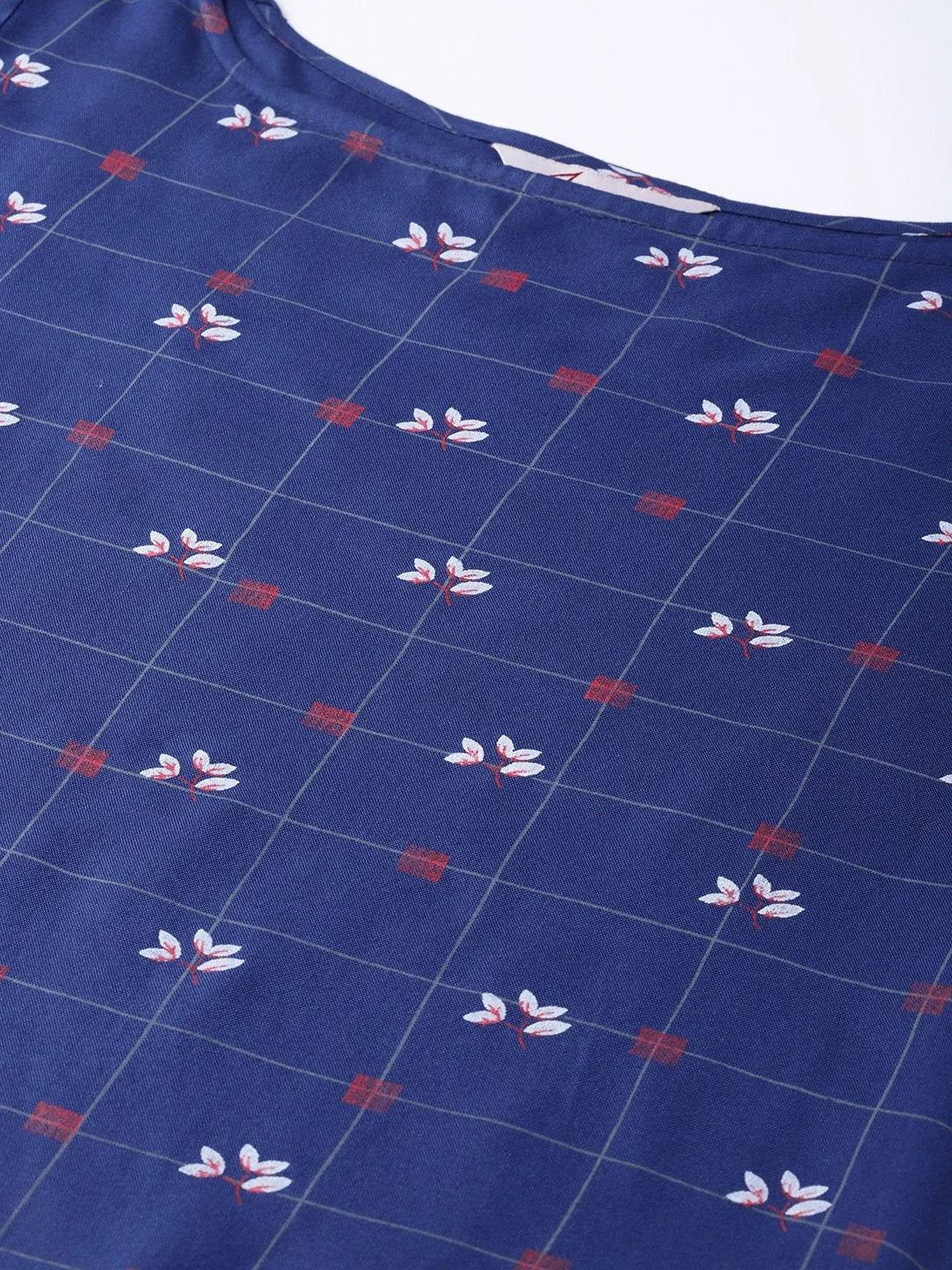 Blue & White Checked Rayon Indian Kurtis for Women | JOK 1273