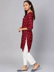 Women Maroon & Off-White Checked Straight Kurta ( JOK 1273 Maroon )-JOK-1273