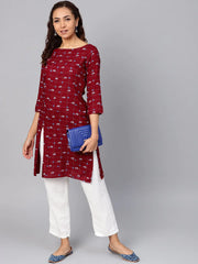 Women Maroon & Off-White Checked Straight Kurta ( JOK 1273 Maroon )-JOK-1273