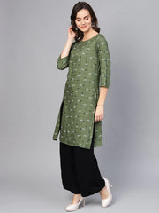 Women Olive Green & Off-White Checked Straight Kurta ( JOK 1273 Olive )-JOK-1273
