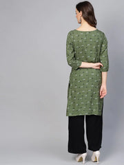 Women Olive Green & Off-White Checked Straight Kurta ( JOK 1273 Olive )-JOK-1273