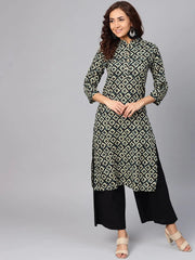 Women Cream-Coloured & Black Printed Straight Kurta ( JOK 1279 Black )-JOK-1279