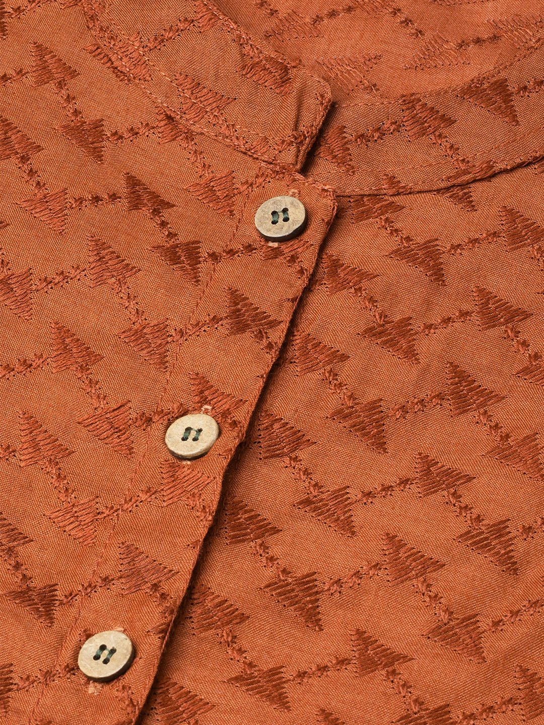 Rust Brown Embroidered Kurta - Indian Kurtis for Women