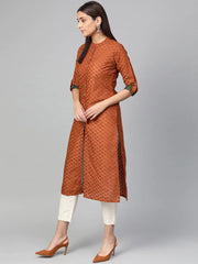 Women Rust Brown Embroidered Straight Kurta ( JOK 1285 Brown )-JOK-1285