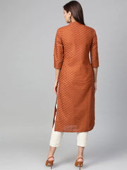 Women Rust Brown Embroidered Straight Kurta ( JOK 1285 Brown )-JOK-1285