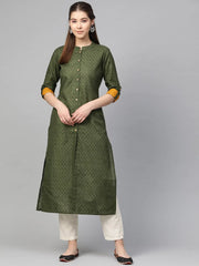 Women Olive Green Woven Design Straight Kurta ( JOK 1285 Olive )-JOK-1285