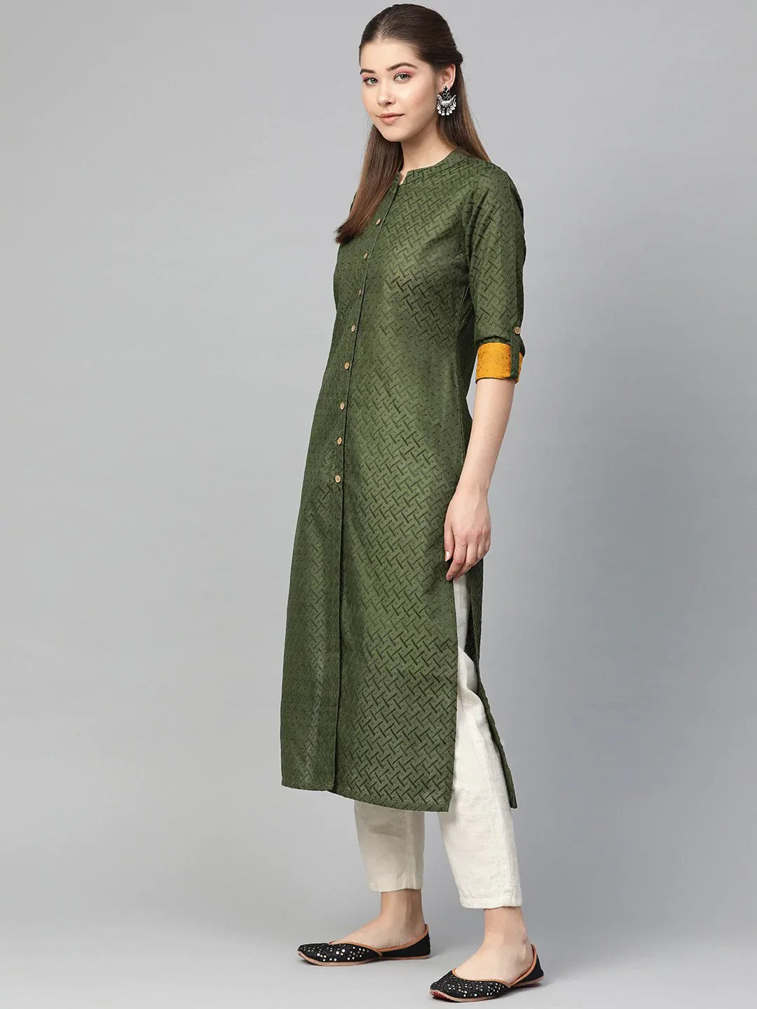 Olive Green Cotton Kurta - Women's Indian Kurta Ladies Fashion