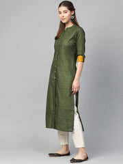 Women Olive Green Woven Design Straight Kurta ( JOK 1285 Olive )-JOK-1285