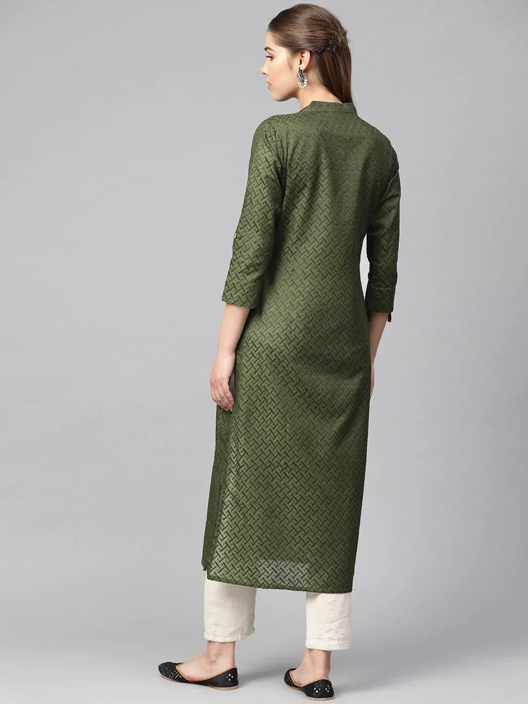 Olive Green Cotton Kurta - Women's Indian Kurta Ladies Fashion
