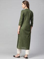 Women Olive Green Woven Design Straight Kurta ( JOK 1285 Olive )-JOK-1285