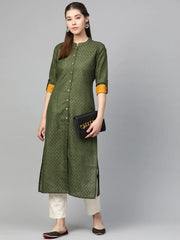 Women Olive Green Woven Design Straight Kurta ( JOK 1285 Olive )-JOK-1285