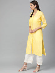 Women Yellow Chikankari Embroidered Semi-Sheer Straight Kurta ( JOK 1286 Yellow )-JOK-1286