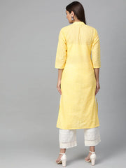 Women Yellow Chikankari Embroidered Semi-Sheer Straight Kurta ( JOK 1286 Yellow )-JOK-1286