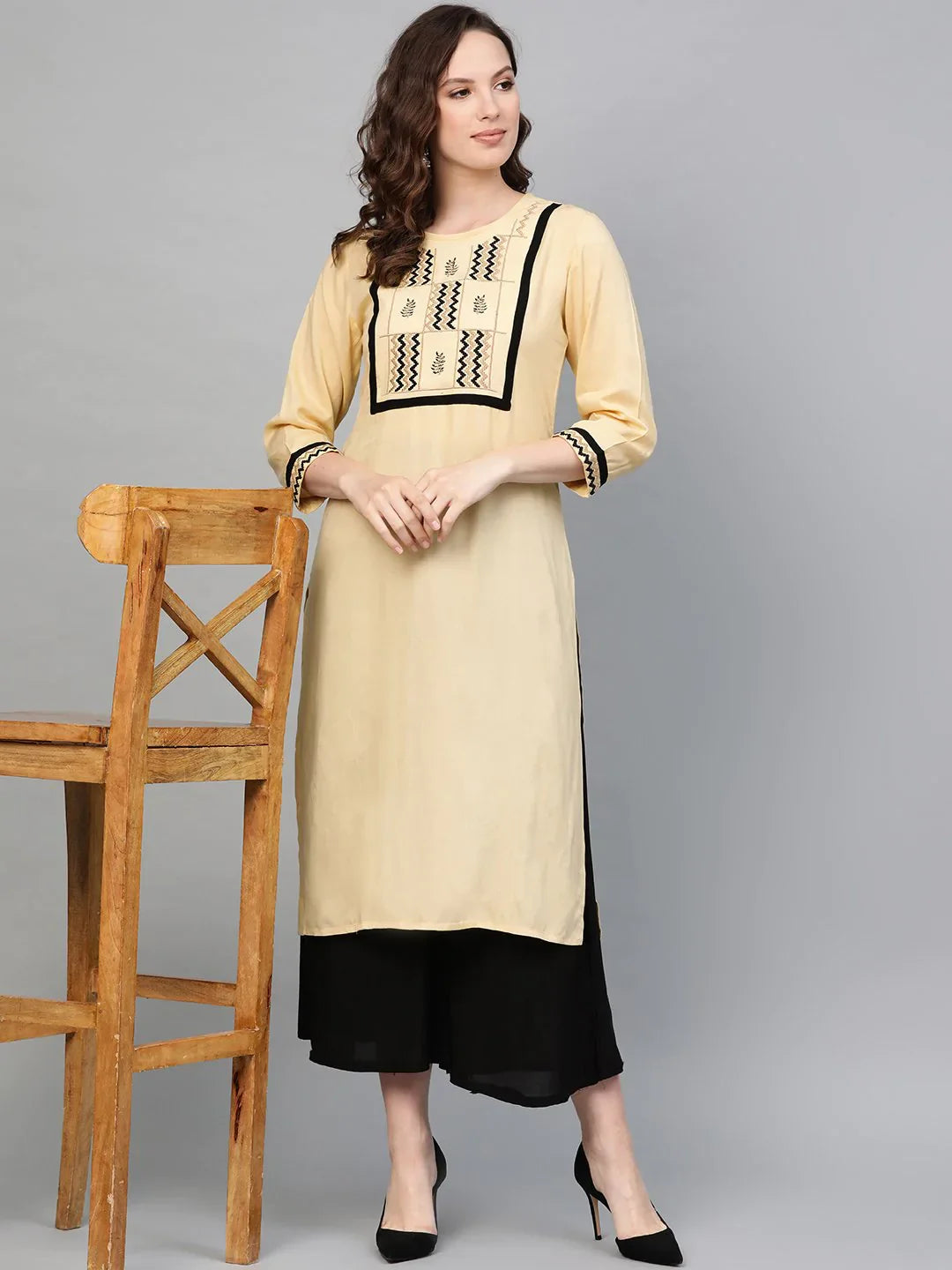 Cream Yoke Design Kurta - Women's Rayon Indian Kurtas Online