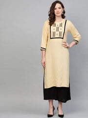 Women Cream-Coloured Yoke Design Straight Kurta ( JOK 1287 Cream )-JOK-1287