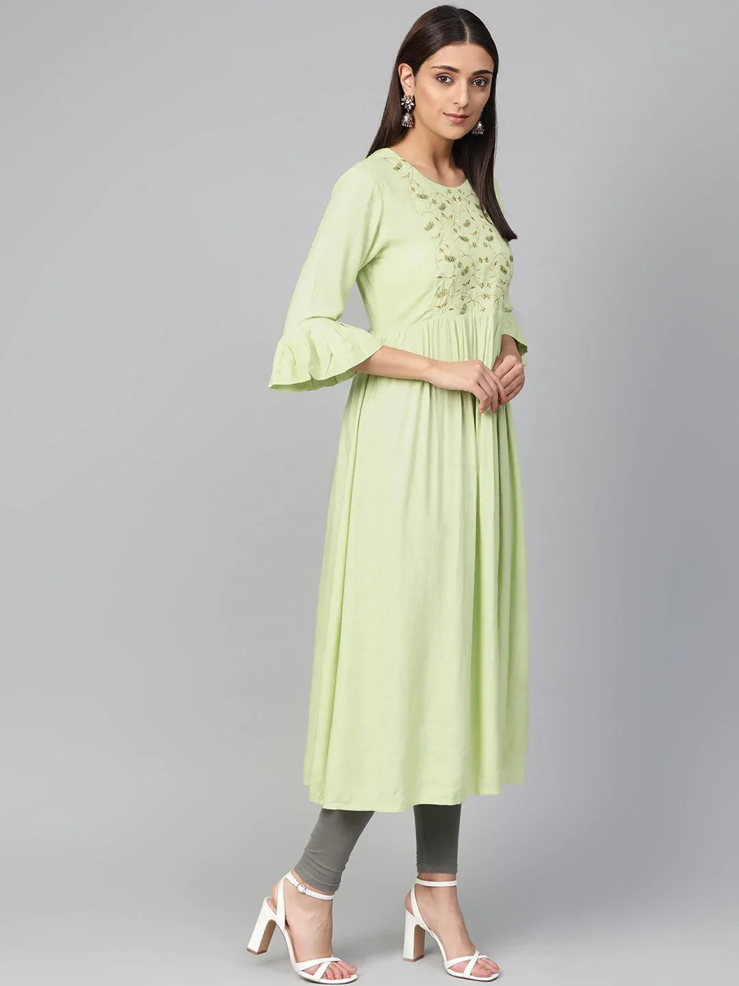 Green & Golden Kurta - Women's A-Line Indian Kurtis Online
