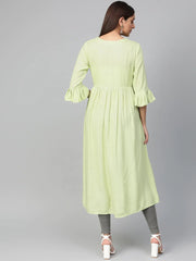 Women Green & Golden Yoke Design A-Line Kurta ( JOK 1288 Green )-JOK-1288