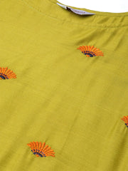 Women Green Yoke Design Straight Kurta ( JOK 1293 Olive )-JOK-1293