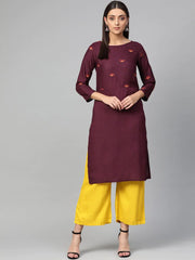 Women Purple Yoke Design Straight Kurta ( JOK 1293 Wine )-JOK-1293