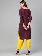 Women Purple Yoke Design Straight Kurta ( JOK 1293 Wine )-JOK-1293