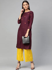 Women Purple Yoke Design Straight Kurta ( JOK 1293 Wine )-JOK-1293