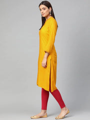 Women Mustard Embroidered Straight Kurta ( JOK 1294 Mustard )-JOK-1294