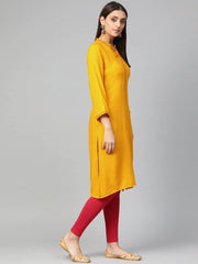 Women Mustard Embroidered Straight Kurta ( JOK 1294 Mustard )-JOK-1294
