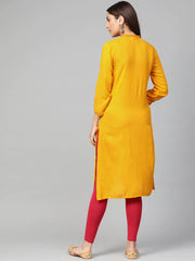 Women Mustard Embroidered Straight Kurta ( JOK 1294 Mustard )-JOK-1294