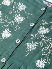 Women Green & White Yoke Design A-Line Kurta ( JOK 1299 Teal )-JOK-1299