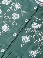 Women Green & White Yoke Design A-Line Kurta ( JOK 1299 Teal )-JOK-1299