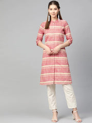 Women Red & Yellow Self-Striped Straight Kurta ( JOK 1304 Red )-JOK-1304