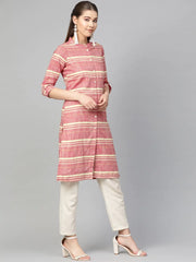 Women Red & Yellow Self-Striped Straight Kurta ( JOK 1304 Red )-JOK-1304