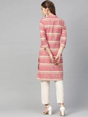 Women Red & Yellow Self-Striped Straight Kurta ( JOK 1304 Red )-JOK-1304