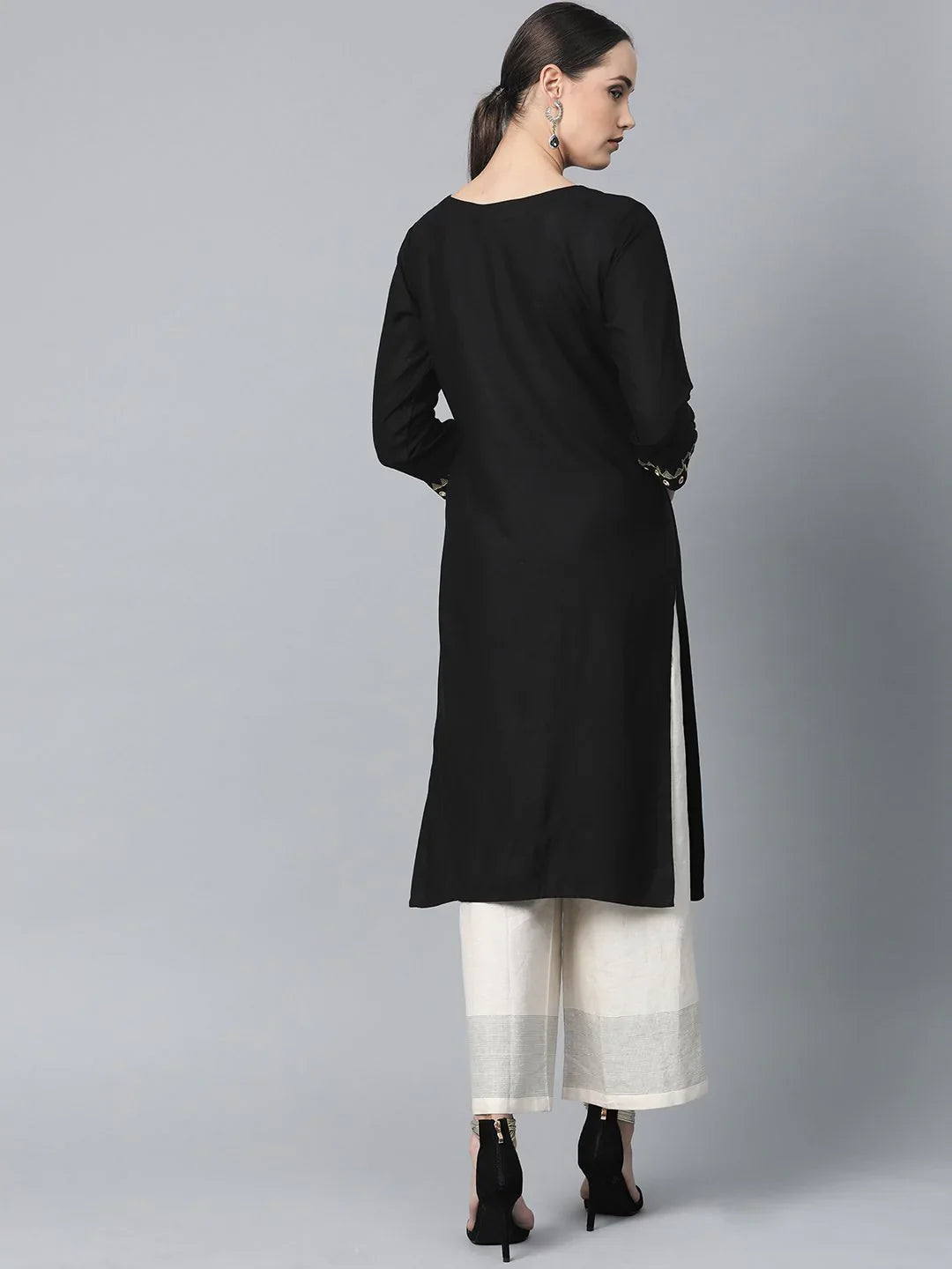 Black Embroidered Kurta - Women's Rayon Indian Kurta Online