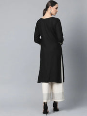 Women Black Embroidered Straight Kurta ( JOK 1311 Black )-JOK-1311