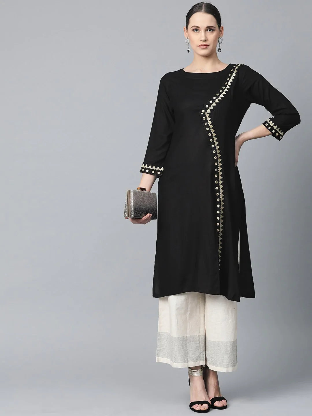 Black Embroidered Kurta - Women's Rayon Indian Kurta Online