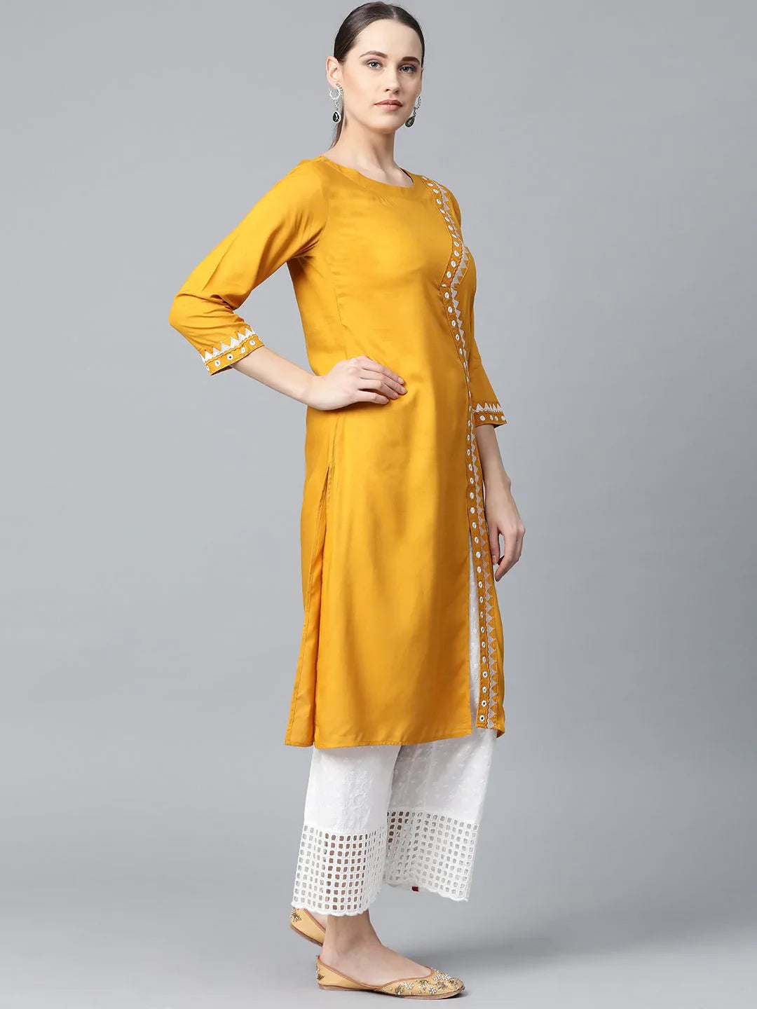 Mustard Embroidered Kurta - Women's Indian Kurtis for Sale Online