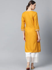 Women Mustard Embroidered Straight Kurta ( JOK 1311 Mustard )-JOK-1311