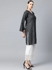 Women Charcoal Grey & Black Printed Straight Kurta ( JOK 1315 Grey )-JOK-1315