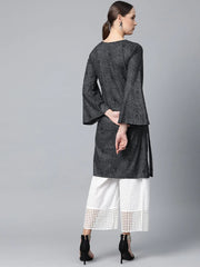 Women Charcoal Grey & Black Printed Straight Kurta ( JOK 1315 Grey )-JOK-1315