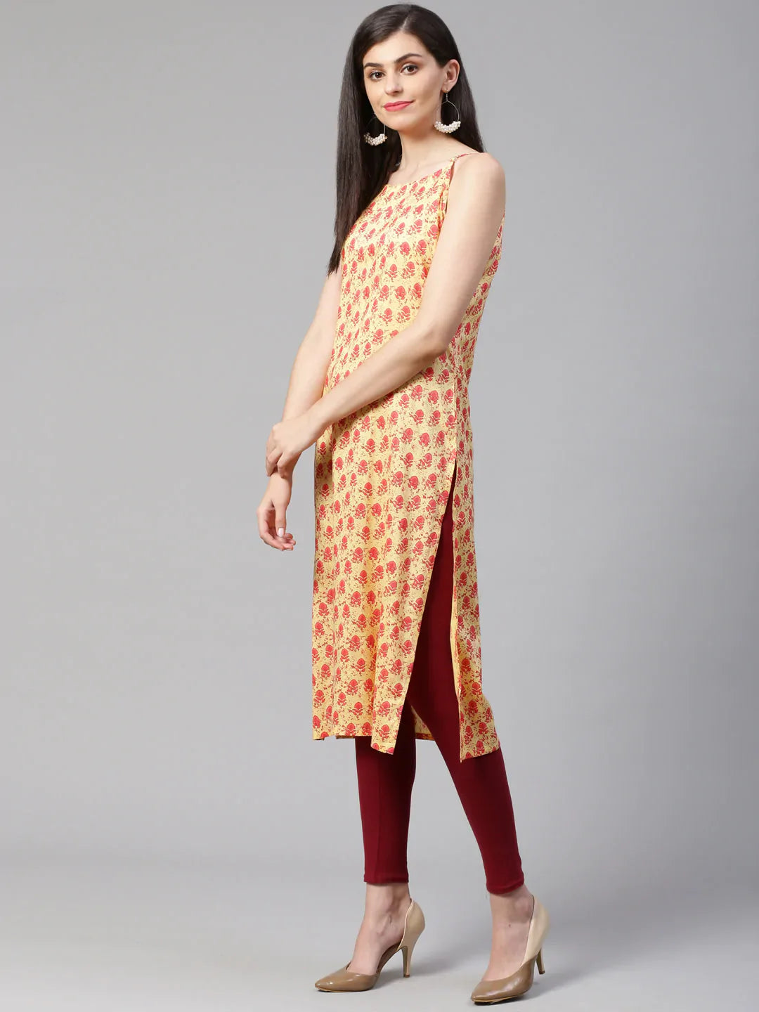 Yellow Printed Indian Kurta for Women | Straight Kurtas Online
