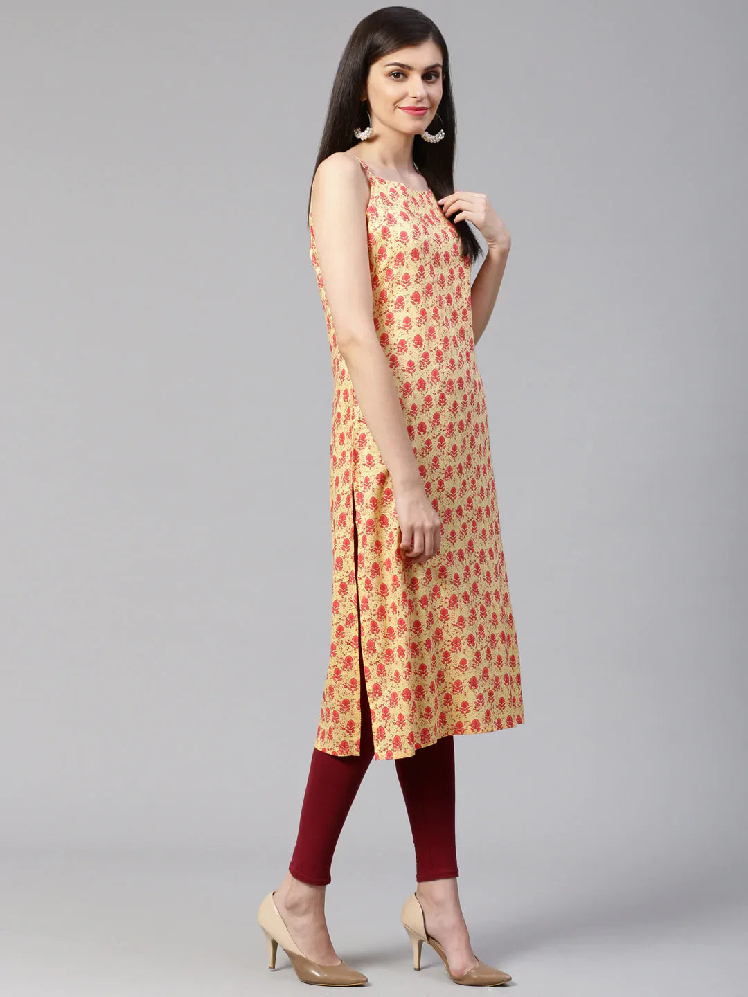 Yellow Printed Indian Kurta for Women | Straight Kurtas Online