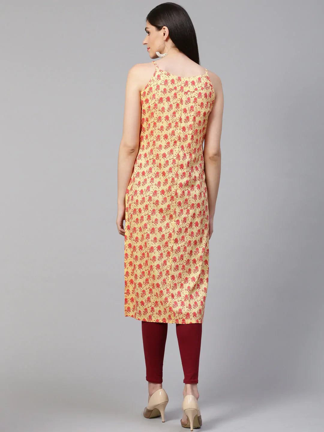 Yellow Printed Indian Kurta for Women | Straight Kurtas Online