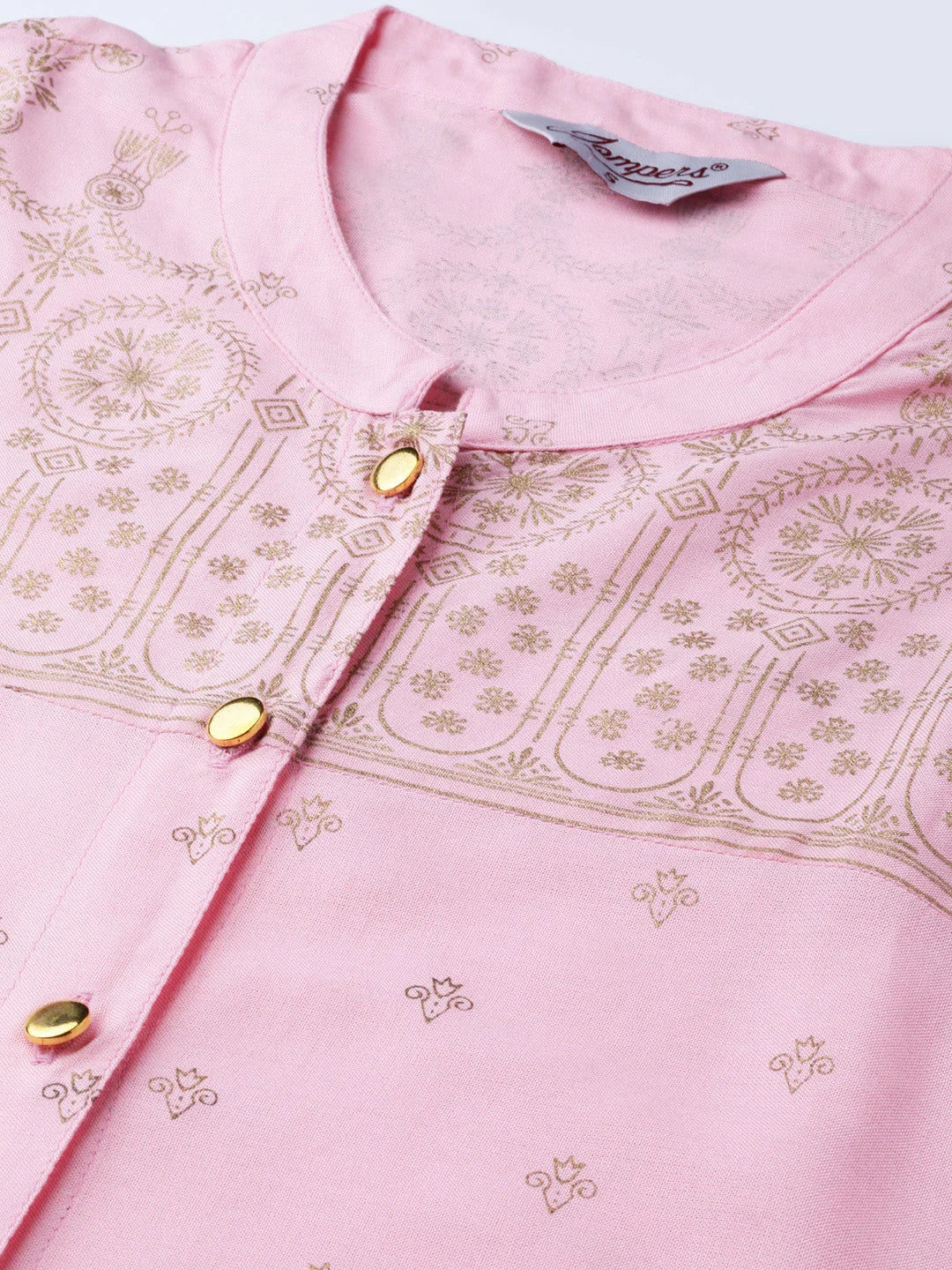 Pink & Gold Printed Cotton Indian Kurta for Women | Shop Kurtas